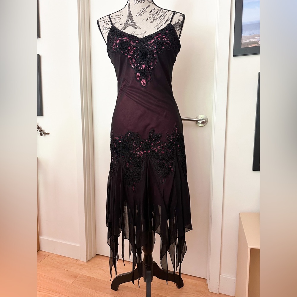Y2K vintage Sue Wong handkerchief hem dress